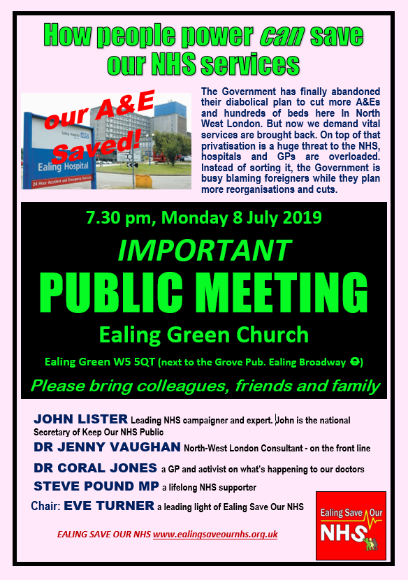 Ealing Save our NHS meeting poster