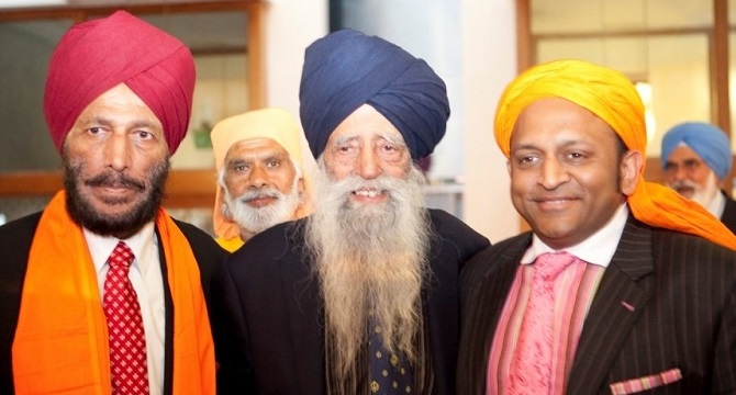 Milkha Singh, Fauja Singh and Deepak Kuntawala (the global partner of Bhaag Milkha Bhaag) - Left to Right