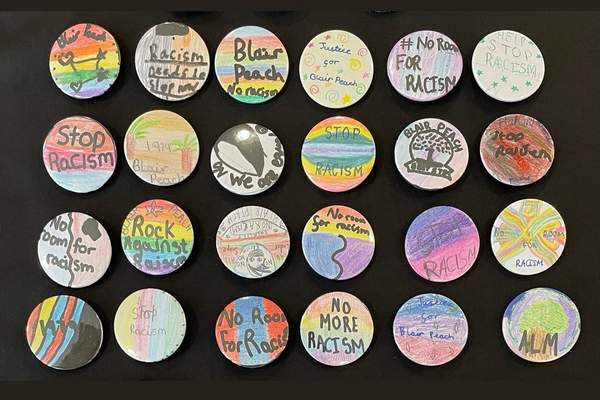 Creative badges crafted by students of Blair Peach School.- 5/10/23